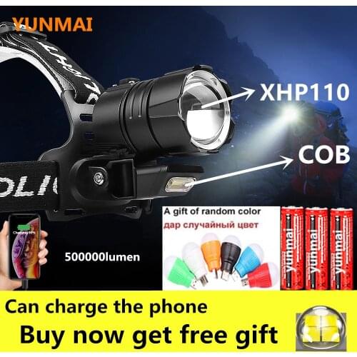 500000Lm Most Powerful XHP110 headlamp XHP90 led Headlight 18650 Rechargeable USB Head Lamp with cob light XHP70 Head Flashlight