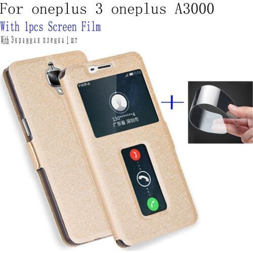 Smart View Window fundas For oneplus3 Case A3000 Cover flip PU Leather Shell For oneplus 3 phone cases one plus 3 back cover