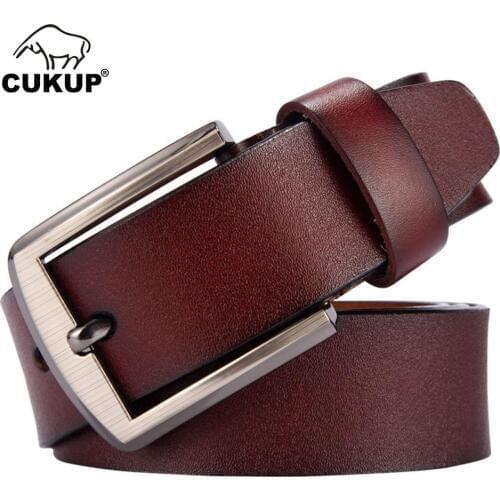 CUKUP Mens Quality Genuine Leather Male Simple Design Pin Buckles Metal Belt Accessories Jeans 1.5" Wide for Men 2018 NCK661