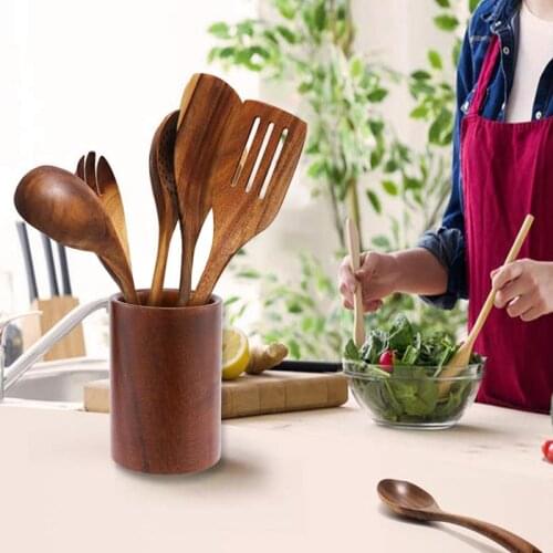 Hot Utensil Holder Wooden Kitchen Cooking Utensils Holder for Spoons Spatulas Countertop Dining Table Desk