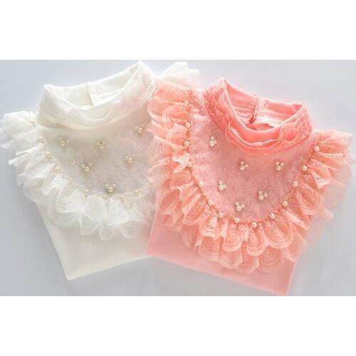 Kids girls clothes 2019 Autumn children clothing girls blouse beading lace child shirt cotton long sleeve shirt age 3-15Y