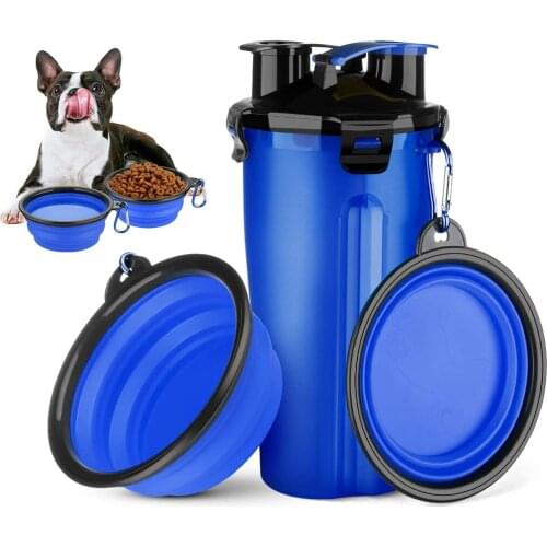 Dog Travel Water Bottle 2 in 1 Portable Dog Water Dispenser and Food Container with 2 Collapsible Bowls for Your Pets Traveling