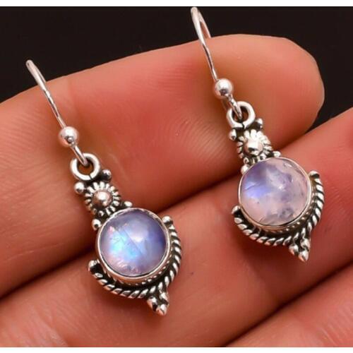 Ethnic Carved Vintage Crystal Moonstone Colorful Earrings For Women Wedding Dangle Boho Bohemia Statement Earrings Jewelry