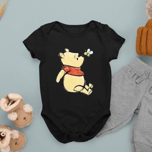 Fashion New Winnie the Pooh Kawaii Bear Baby Girl Boy Jumpsuit Short Sleeve Bear Harajuku Hip Hop Streetwear Infant Bodysuits