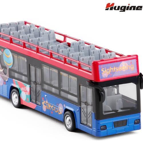Bus Model Sightseeing Open-Top Car Alloy Model City Express High Speed with Realistic Sound And Light Full Back Kids Toys