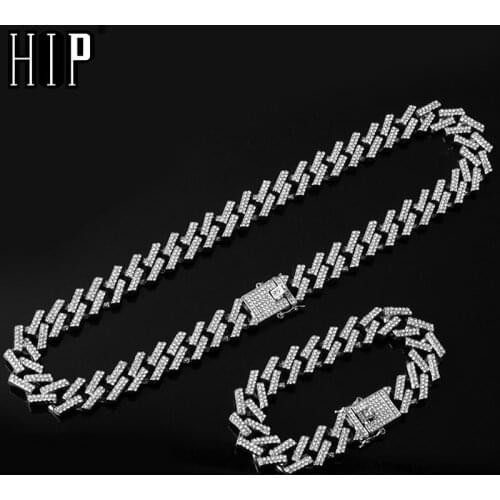 Watch +Chain+Bracelet Hip Hop Bling Iced Out Crystal 15MM Prong Chains Rhinestone Miami Zircon Mens Necklaces For Men Jewelry