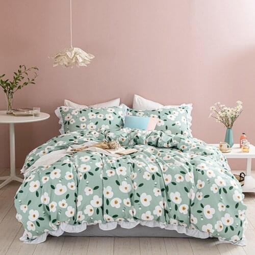 Fresh and Lovely Simple Flounced Bedding Set,Plant Flower Pattern Duvet Cover 200 x 230 Pillowcase 3PCs Quilt Cover Blanket Cove