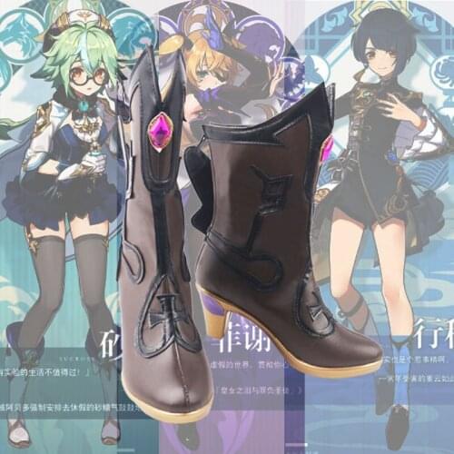 Genshin Impact Cos Shoes Synthetic Leather Fischl Cosplay Shoes 35-46 Size Pu Leather Game Theme Game Animation Role Playing