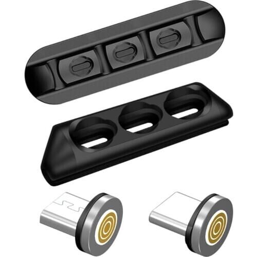 Cable Organizer 3pin 540° Rotation Magnetic Head Storage Box for Micro-USB Type-C USB Data Cable Plug Silicone Storage Device