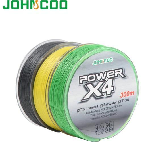 JOHNCOO 4 Braided Fishing line Wire 300 Meters 0.6-8 size for Trout Super Strong for Saltwater Tournament Grade Line