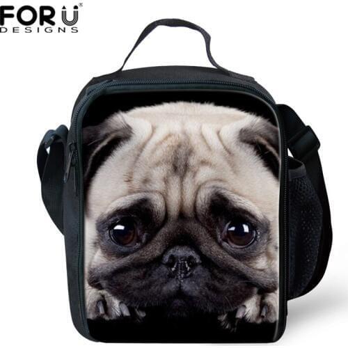 FORUDESIGNS Portable Lunch Bag Pug Dog Bag Thermal Insulation Bags Travel Picnic Food Lunch Box Bag for Women Girls Kids Adults
