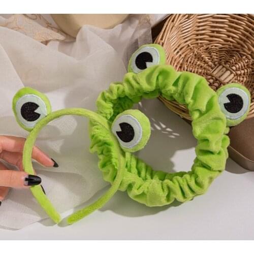 Funny Frog Makeup Headband Wide Green Elastic Hairbands Cute Cartoon Frog Hair Bands Women Hair Accessories Girls Hairband