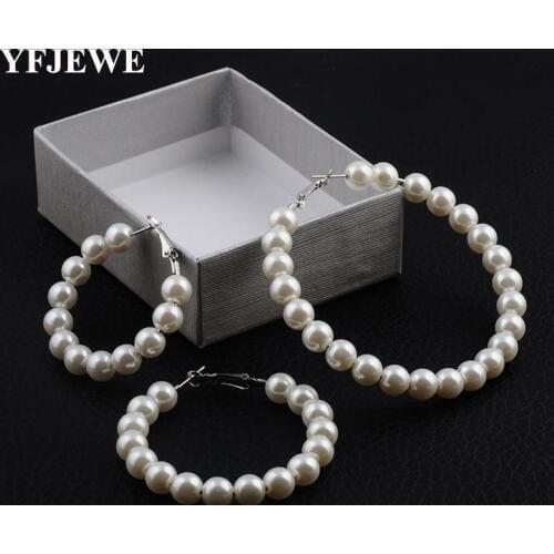 YFJEWE New Pearl Hoop Earrings for Women Dainty 6CM Pearl Circle Earrings Fashion Europe Nightclub Jewelry Christmas Gifts E607