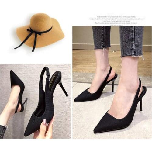 Spring and Summer New Fashion High Heels Women Sexy Shallow Thin Heels Pointed Toe Party Elastic Band 9cm High Heels Breathable
