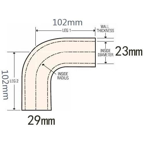 Id 23mm to 29mm 90 bend silicone pipe