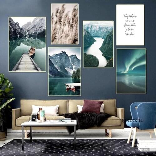 Nordic Natural Scenery Posters Mountain Lake Landscape Canvas Painting and Prints Wall Art Pictures for Living Room Home Decor