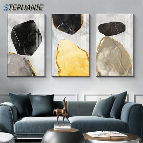 Modern Nordic Grey Rock Canvas Painting Abstract Color Block Posters Prints Wall Pictures for Living Room Bedroom Canvas Poster