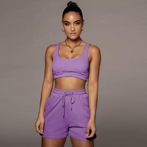 Pure Color Sports Shorts Set Urban Casual Woman Outfits Ultra Short Navel Vest+Shorts Europe America Set Woman 2 Pieces Summer