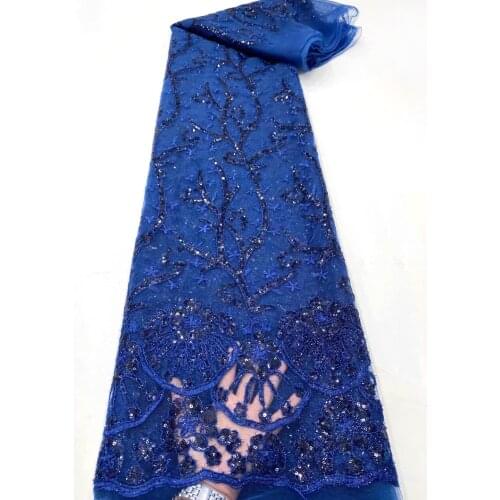 Navy Blue Organza African Sequins Lace Fabric 2021 High Quality Lace Nigerian French Lace Fabric For Wedding Dress Sewing VD5024