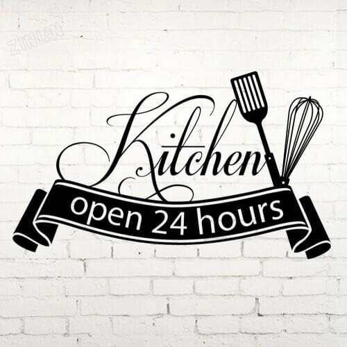 Kitchen Open 24 Hours Wall Stickers Vinyl Wall Decal to The Kitchen Art Home Decor Self-adhesive Fridge Sticker Dining Room Y332