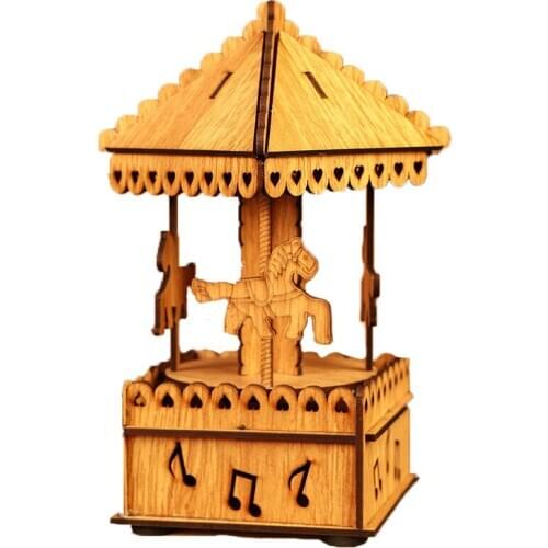 Rotating Ferris Wheel Music Box Wood Color Retro Woody Music Boxes Clockwork Box Home Decor Crafts Children Gifts