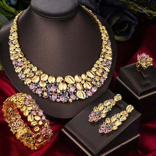 High Quality Shiny Luxury Princess Gorgeous Necklace Bangle Earrings Ring Jewelry Set for women Girl Brides Wedding Jewellery