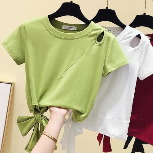 Gkfnmt Bandage Cotton Crop Tops T Shirt Women Summer Clothes Womens Tshirt Female T-Shirt Woman Korean Style Short Tee Shirt