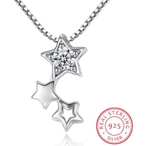 925 Sterling Silver Dazzling Cubic Zirconia Star Pendant Necklace For Women Choker Wedding Jewelry S-N456