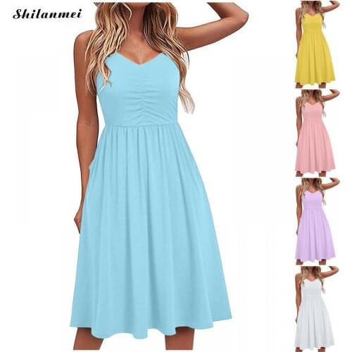 Adjust Spaghetti Strap Dress Women Casual Vestidos Vintage Tube Top Midi Dress Backless One-Piece Dresses Skyblue Robe Femme