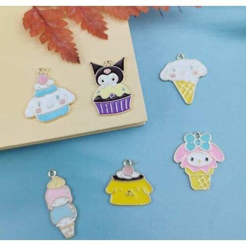 10pcs Alloy Dripping Cartoon Ice Cream Rabbit Dog Pendant Charm DIY Earrings Accessories Bracelet Floating Jewelry Accessories