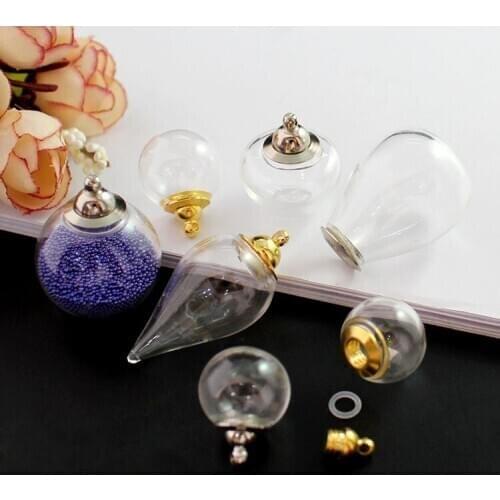 10pcs Preglued Screw Cap Glass Globe Bubble Pendant Necklace With Rubber Seal Glass Globe glass vial pendant Diy Finding Bottles