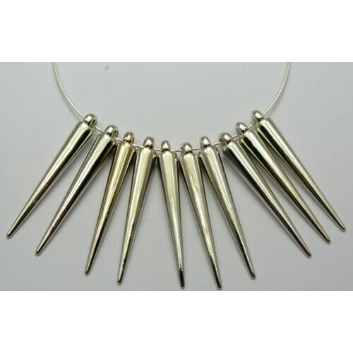 100 Silver-plate color Tone Metallic Acrylic Spike Charm 36X5mm For Basketball Wives Earrings