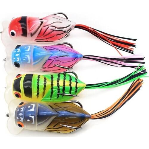 12.6g 65mm Soft Fishing Lure Frog Cicada Froggy Popper Artificial Soft Baits Topwater Silica gel Snakehead Insect Lure