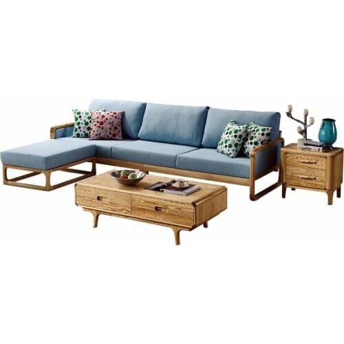 1801B65 Modern living room ash wood solid wood sofa set simple style fabric sofa