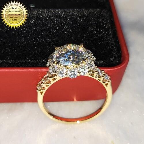 100% 18K 750Au Gold ring composition Moissanite Diamond Ring 2ct D color VVS With national certificate