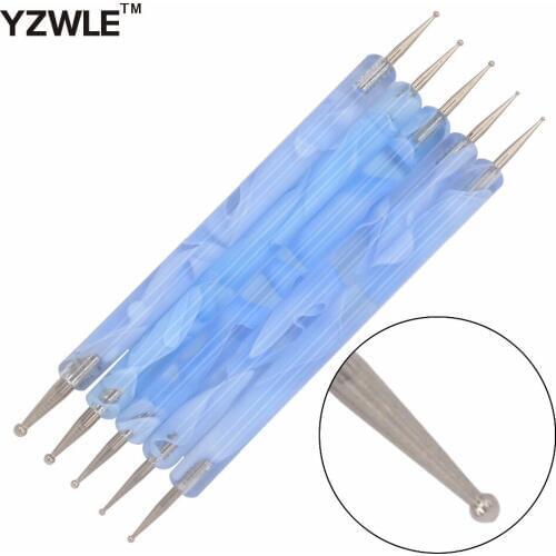 WUF 5Pcs/Pack 2 way Blue Dotting Marbleizing Painting Pens Nail Art Dot Tools Nails Care Beauty Manicure Set 18