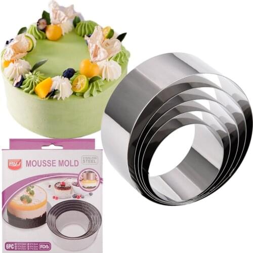 6Pcs/set Stainless Steel Mousse Cake Ring Mold 3D Baking Dessert Cookie Pastries Cutter Circle Round Mould Bakeware Accessorie