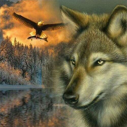 Wolf and Eagle Diamond Painting Round Animal Full Drill Nouveaute DIY Mosaic Embroidery 5D Cross Stitch Oil Pattern