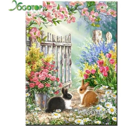 Diy Diamond Painting Rabbit garden 5D Drill Mosaic Landscape Full Diamond Embroidery Decoration Home Handicraft Flowers YY1541