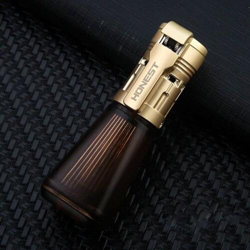 Large Capacity Butane Gas Three fire Lighter Blue Flame Windproof Cigarette Cigar Lighter Outdoor Camping Kitchen Ignition Tool