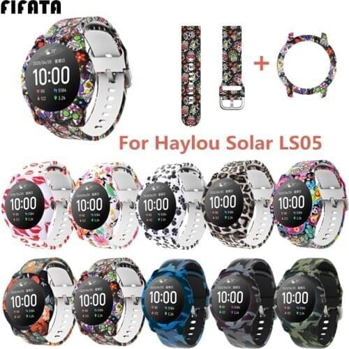 FIFATA 2 IN 1 Color Painted Silicone Watch Strap + PC Material Watch Protective Case Cover For Xiaomi Haylou LS05 Smart Watch