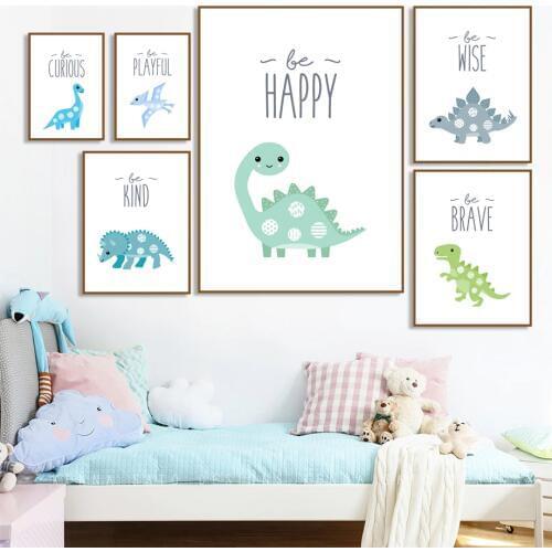 Dinosaur Pterosaur Triceratops Cartoon Animals Wall Art Canvas Painting Nordic Posters And Prints Wall Pictures For Kids Room
