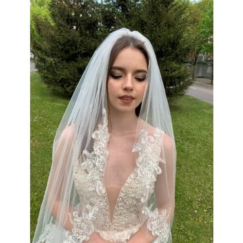 Fingertips Lace wedding veil Lace trim bridal veil Modern Elbow Veil Ivory Wedding Veil Single Tier Veil Simple Veil Single laye