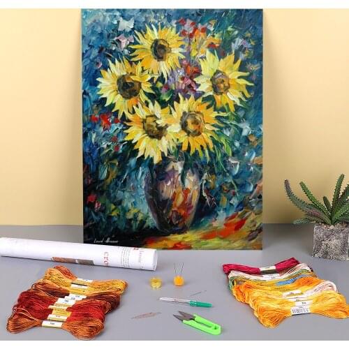 Oil Painting Style Night Sun Pre-Printed 11CT Cross Stitch Patterns Embroidery DMC Threads Painting Sewing Craft Floss