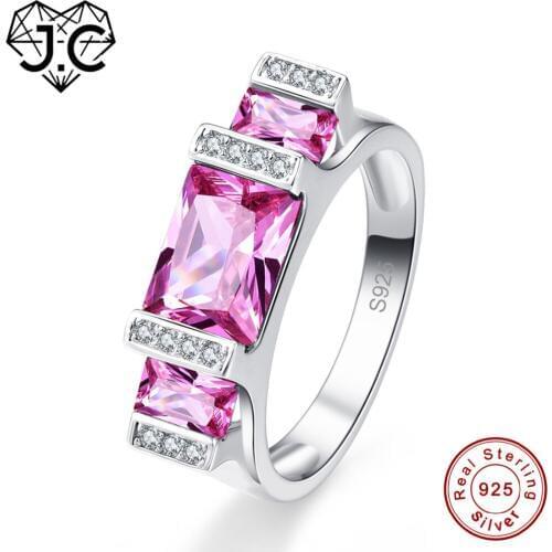 J.C Luxurious Unisex Wedding Classic Style Pink & Amethyst &White Topaz Solid 925 Sterling Silver Ring Size 6 7 8 9 Fine Jewelry
