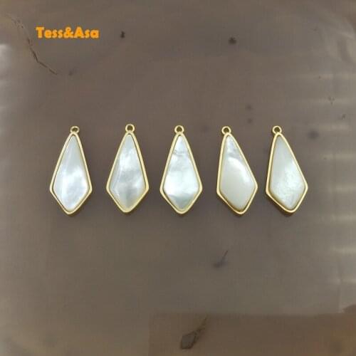 3pcs White Shell Pendant For Jewelry Making,Rhombus Gold Shells Charms Findings,Shell DIY Earrings Necklace Accessories