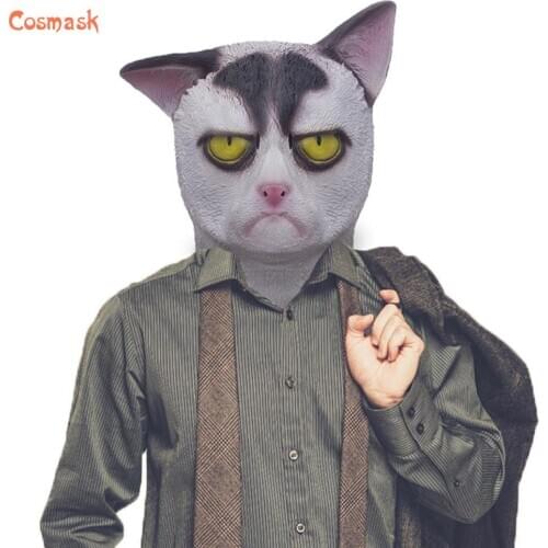 Cosmask Unhappy White Cat Mask Halloween Costume Party Novelty Animal Head Rubber Latex Mask
