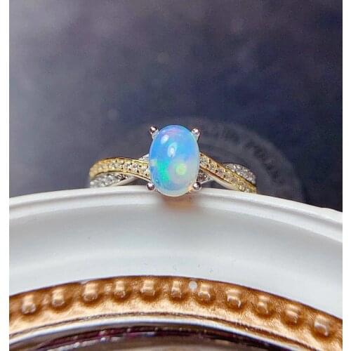 Beautiful natural opal gemstone ring for women real 925 silver fireworks color natural gem birthday party gift 5*7mm size oval