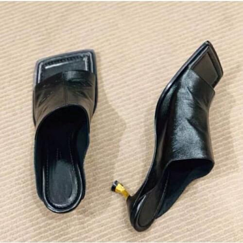 Square Toe Slippers Women Sandals High Heel Summer Slides For Women Wine Red Slippers Beach Sandles Shoes Slingback Sandalias