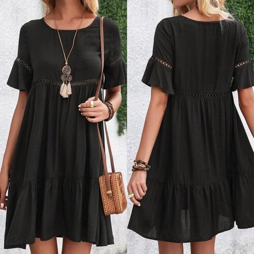 Summer Dress Women Robe Femme Ruffle A-Line Y2K Dress Hollow Out Ruffles hort Sleeve Loose Mini Dress For Woman Vestido De Mujer